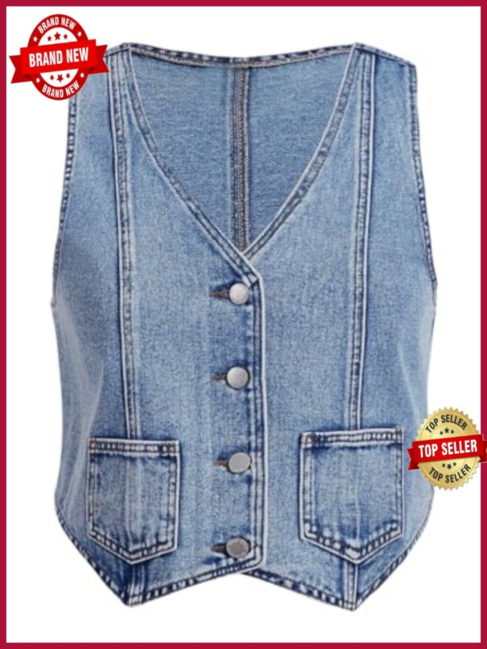 Plus Size Denim Vest V Neck Button Down Sleeveless Crop Top Tank Top